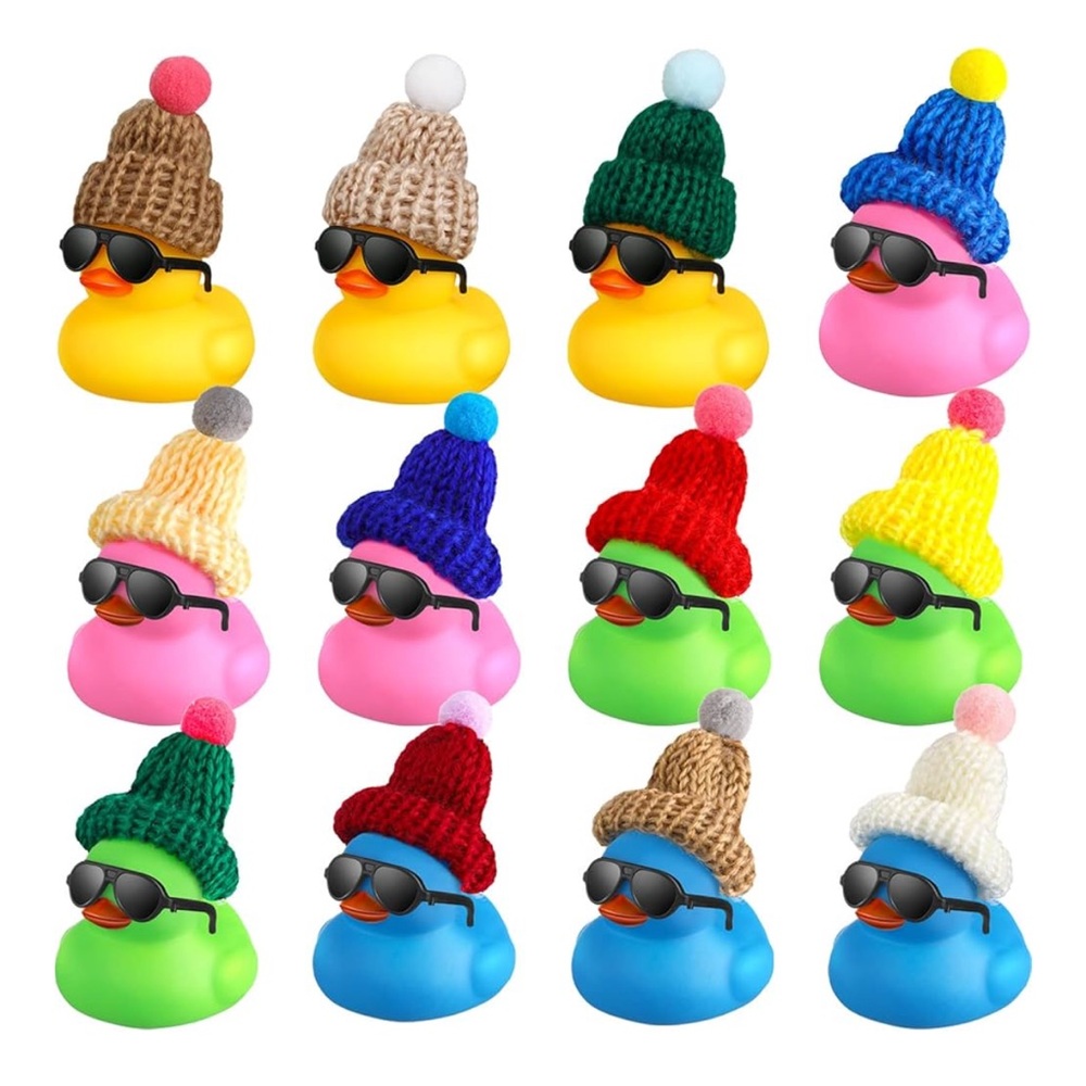 🆕 12 Pcs Mini Rubber Ducks with Sunglasses/ Glasses and Hats/ Necklace